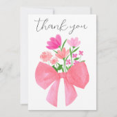ピンクの花ブーケ写真ベビーシャワー サンキューカード (正面)