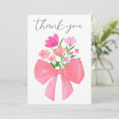 ピンクの花ブーケ写真ベビーシャワー サンキューカード (スタンド正面)