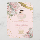 ピンクの花プレゼンタシオンデトレアニョスキュートガール 招待状 (正面/裏面)