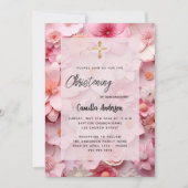 ピンクの花ベビーガール《キリスト教》洗礼式や命名式 招待状 (正面)