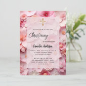 ピンクの花ベビーガール《キリスト教》洗礼式や命名式 招待状 (スタンド正面)