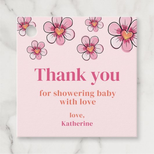 ピンクの花ベビーシャワーありがとう フェイバータグ (正面)