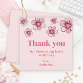 ピンクの花ベビーシャワーありがとう フェイバータグ