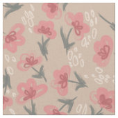 ピンクの花ベージュの背景の花柄 ファブリック (クローズアップ)