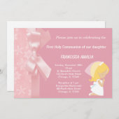 ピンクの花ホリー聖餐式 招待状 (正面/裏面)
