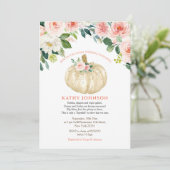 ピンクの花ホワイトカボチャベビー散布 招待状 (スタンド正面)