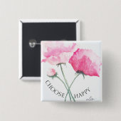 ピンクの花ボタン 缶バッジ (正面&裏面)