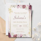 ピンクの花ボホエレガント50th誕生日パーティー 招待状