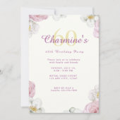 ピンクの花ボホ60歳エレガントの誕生日パーティー 招待状 (正面)