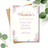 ピンクの花ボホ60歳エレガントの誕生日パーティー 招待状