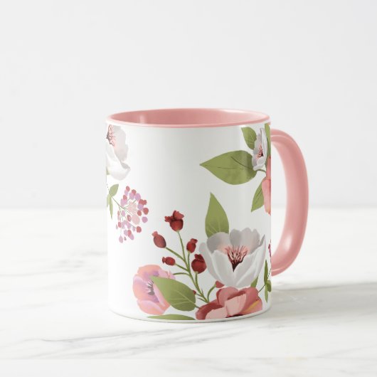 ピンクの花マグカップと愛のメッセージ マグカップ (正面右)