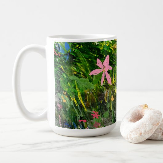 ピンクの花マグ コーヒーマグカップ (ドーナツ)