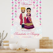 ピンクの花マンダラスインディアンカップルイラストレーション ポスター (キッチン)