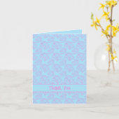 ピンクの花ミニマリストありがとうライトブルー カード (黄色い花)