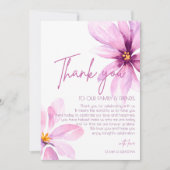 ピンクの花ミニマリストの水結婚色 サンキューカード (正面)