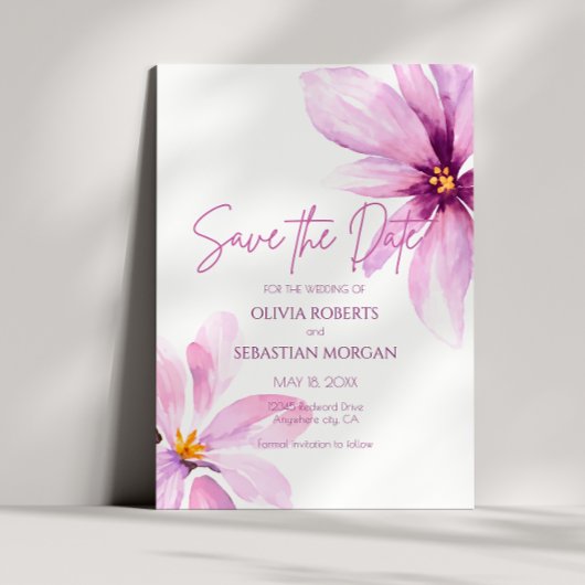 ピンクの花ミニマリストの水結婚色 セーブザデート