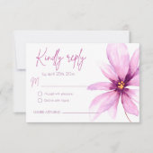 ピンクの花ミニマリストの水結婚色 出欠カード (正面)