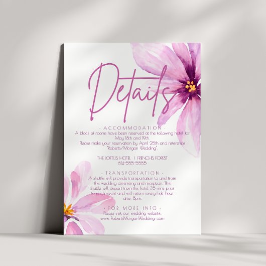 ピンクの花ミニマリスト水の色結婚の詳細 エンクロージャーカード