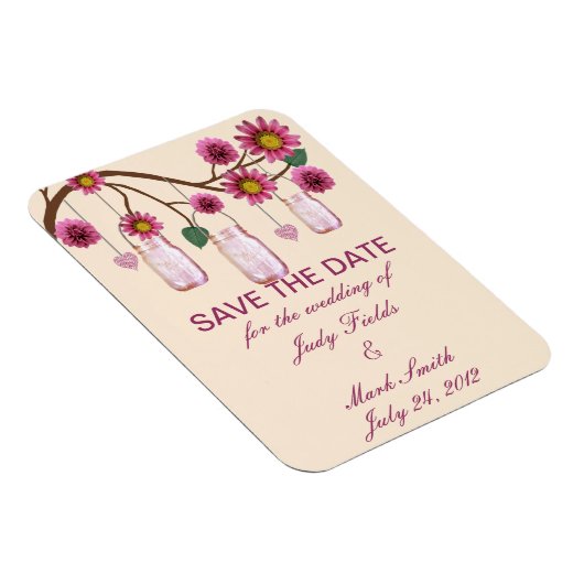 ピンクの花メイスンジャーズ日付磁石を保存 マグネット (右側)