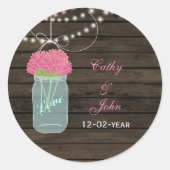 ピンクの花メイスンジャー結婚式の引き出物シール ラウンドシール (正面)