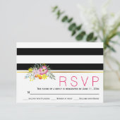 ピンクの花モダンのフローラ結婚式RSVP 出欠カード (スタンド正面)