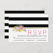 ピンクの花モダンのフローラ結婚式RSVP 出欠カード (正面/裏面)