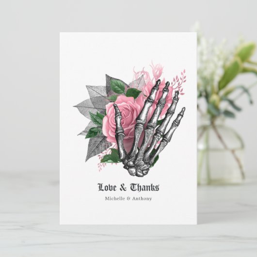 ピンクの花モチーフのハロウィンゴシック サンキューカード (スタンド正面)