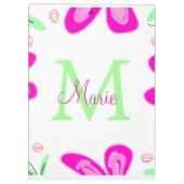 ピンクの花モノグラムの名前を追加する文字の緑の葉 クリップボード (裏面)