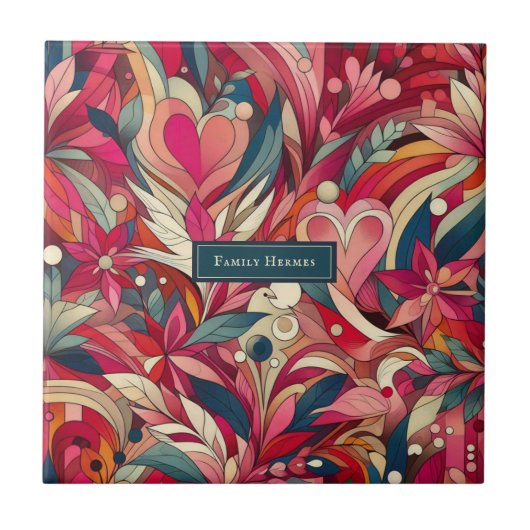 ピンクの花モリスアート タイル (正面)