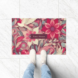 ピンクの花モリスアート ドアマット