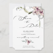 ピンクの花ライリー結婚式の日付カードを保存 セーブザデート (正面)