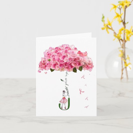 ピンクの花リボン乳がん認識度戦闘機 カード (黄色い花)