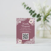 ピンクの花レースQRコードRSVP結婚式ウェブサイト エンクロージャーカード (スタンド正面)