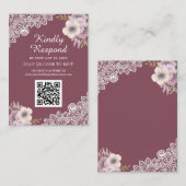 ピンクの花レースQRコードRSVP結婚式ウェブサイト エンクロージャーカード (正面/裏面)