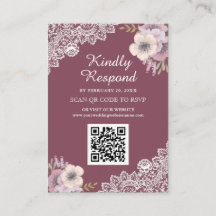 ピンクの花レースQRコードRSVP結婚式ウェブサイト