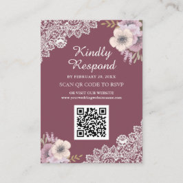 ピンクの花レースQRコードRSVP結婚式ウェブサイト エンクロージャーカード