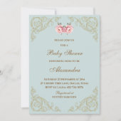 ピンクの花ロココヴィンテージフローラベビーシャワー 招待状 (正面)