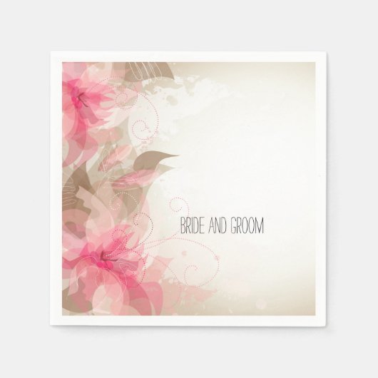 ピンクの花ロマンチック結婚な スタンダードカクテルナプキン (正面)