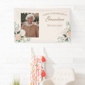 ピンクの花ワンフォト80誕生日バナー 横断幕 (インサイチュ)