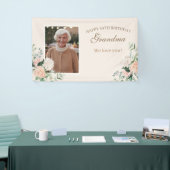 ピンクの花ワンフォト80誕生日バナー 横断幕 (トレードショー)