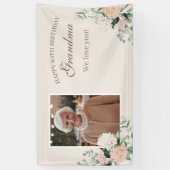 ピンクの花ワンフォト80誕生日バナー 横断幕 (縦)