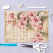 ピンクの花ヴィンテージフローラ音楽シートephemera 薄葉紙 (クラフト)