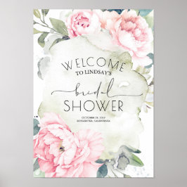ピンクの花ヴィンテージ水彩ブライダルシャワー ポスター