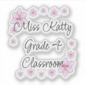 ピンクの花先生シール シール (正面)