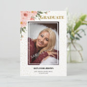 ピンクの花写真卒業ピンク背中 案内状 (スタンド正面)