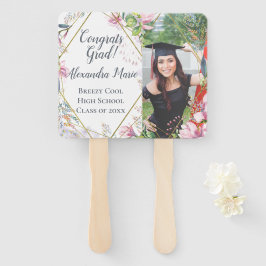 ピンクの花写真卒業ファン(写真付) ハンドファン