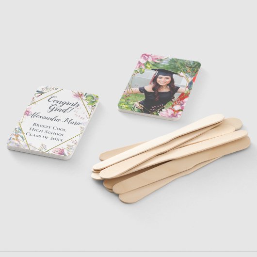 ピンクの花写真卒業ファン(写真付) ハンドファン (組立なし)