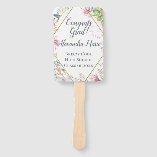 ピンクの花写真卒業ファン(写真付) ハンドファン (正面)