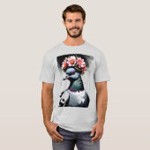 ピンクの花冠をかぶった鳩 Tシャツ (正面フル)