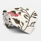 ピンクの花及びハチドリ花パターンクリーム ネクタイ (ロール)